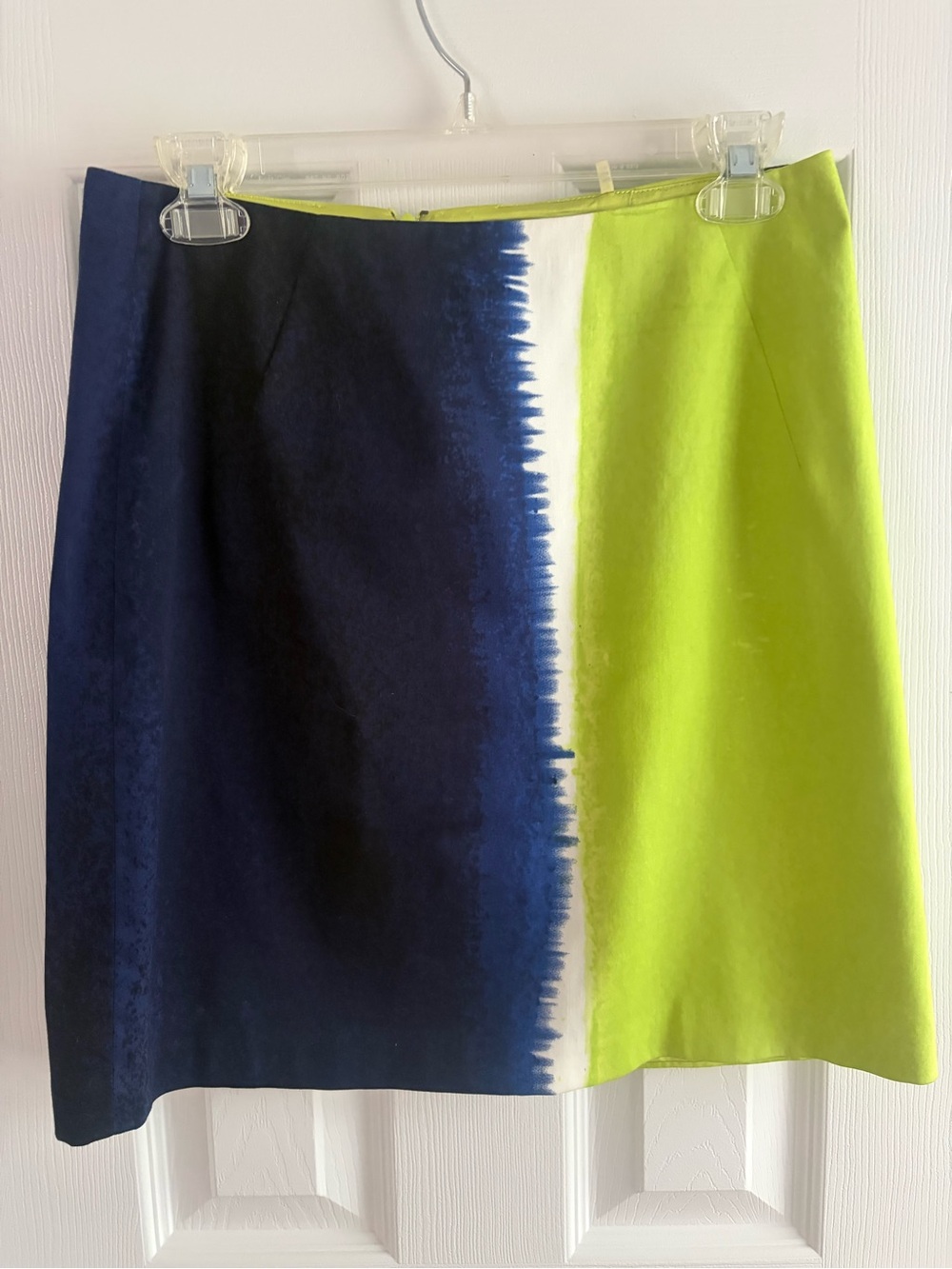 Tahari Navy, White & Lime Green Colorblock Mini Skirt